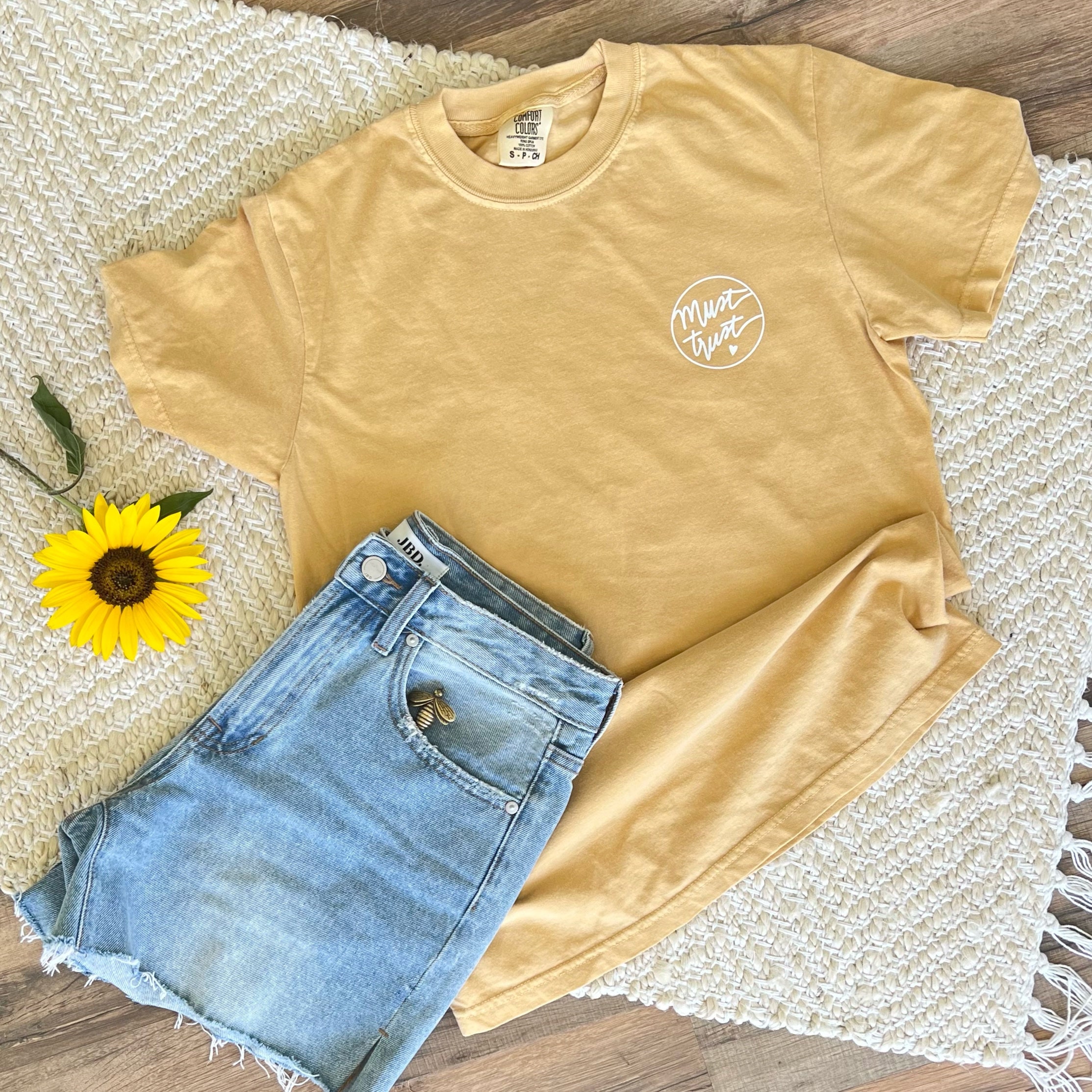 Must Trust Pocket Tee | Comfort Colors | Short Sleeve | Unisex Vintage Pigment Dyed | Trust in the Lord | Encouragement Tee | Yellow Tee