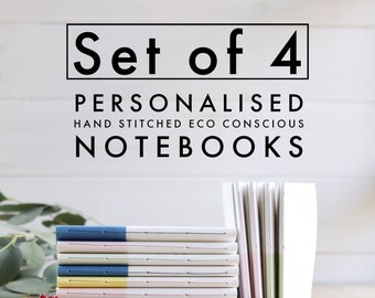 SET MIT 4 Personalisierten Umweltbewussten, handgemachten Pocket Notebooks - perfekt als kleines Geschenk