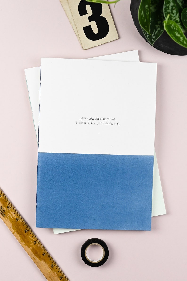 A4 Personalised Eco friendly Notebook Custom text typed on my vintage typewriter available with plain, lined or dot grid pages Blue