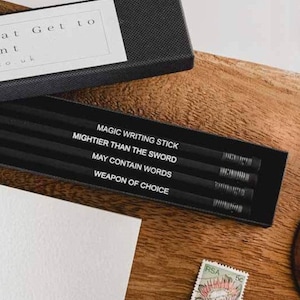 Writers Pencil gift set set of 4 humorous black and white pencils image 2