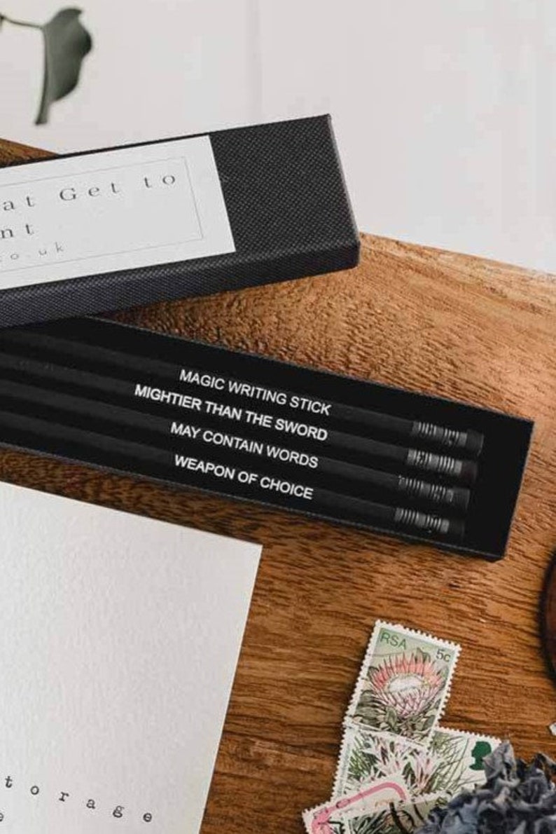 Writers Pencil gift set set of 4 humorous black and white pencils image 2