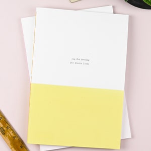 A4 Personalised Eco friendly Notebook Custom text typed on my vintage typewriter available with plain, lined or dot grid pages Yellow