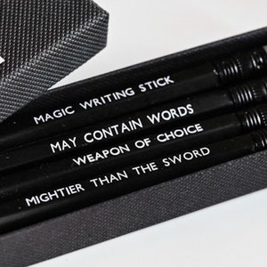 Writers Pencil gift set set of 4 humorous black and white pencils image 1