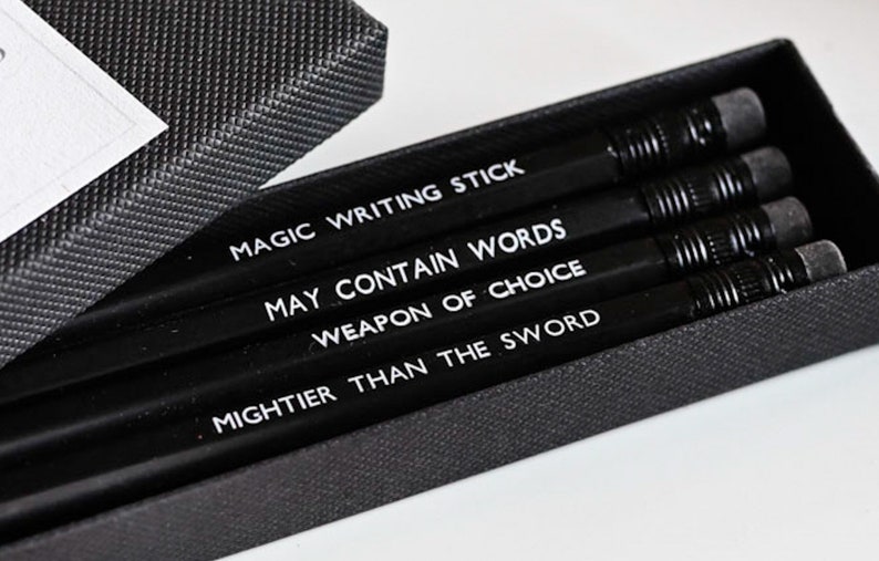 Writers Pencil gift set set of 4 humorous black and white pencils image 1