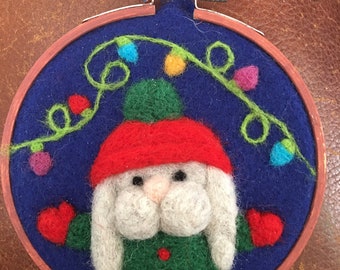 Needle Felted Bunny Picture in Embroidery Hoop