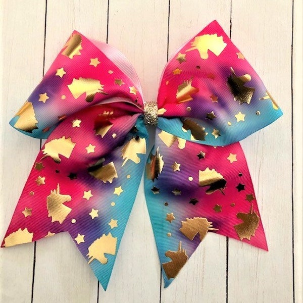 Giant 7" Pink ombre Unicorn cheer hair bow