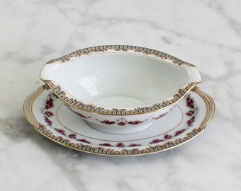 Noritake Ridgewood 5201 Bone China Sauciere mit Servierplatte, Ersatz Geschirr, Vintage Servierschalen, alte Blumen China Muster