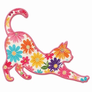 Stretching Cat Appliqué Template PDF-Multiple Sizes-Regular & Reversed Printable Quilt Applique Pattern