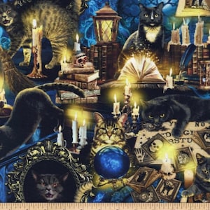 Timeless Treasures-Cat Fabric-Mystical Meow Spooky Cat-Cotton Fabric