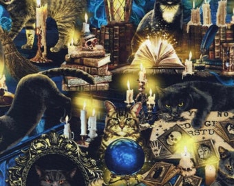 Timeless Treasures-Cat Fabric-Mystical Meow Spooky Cat-Cotton Fabric