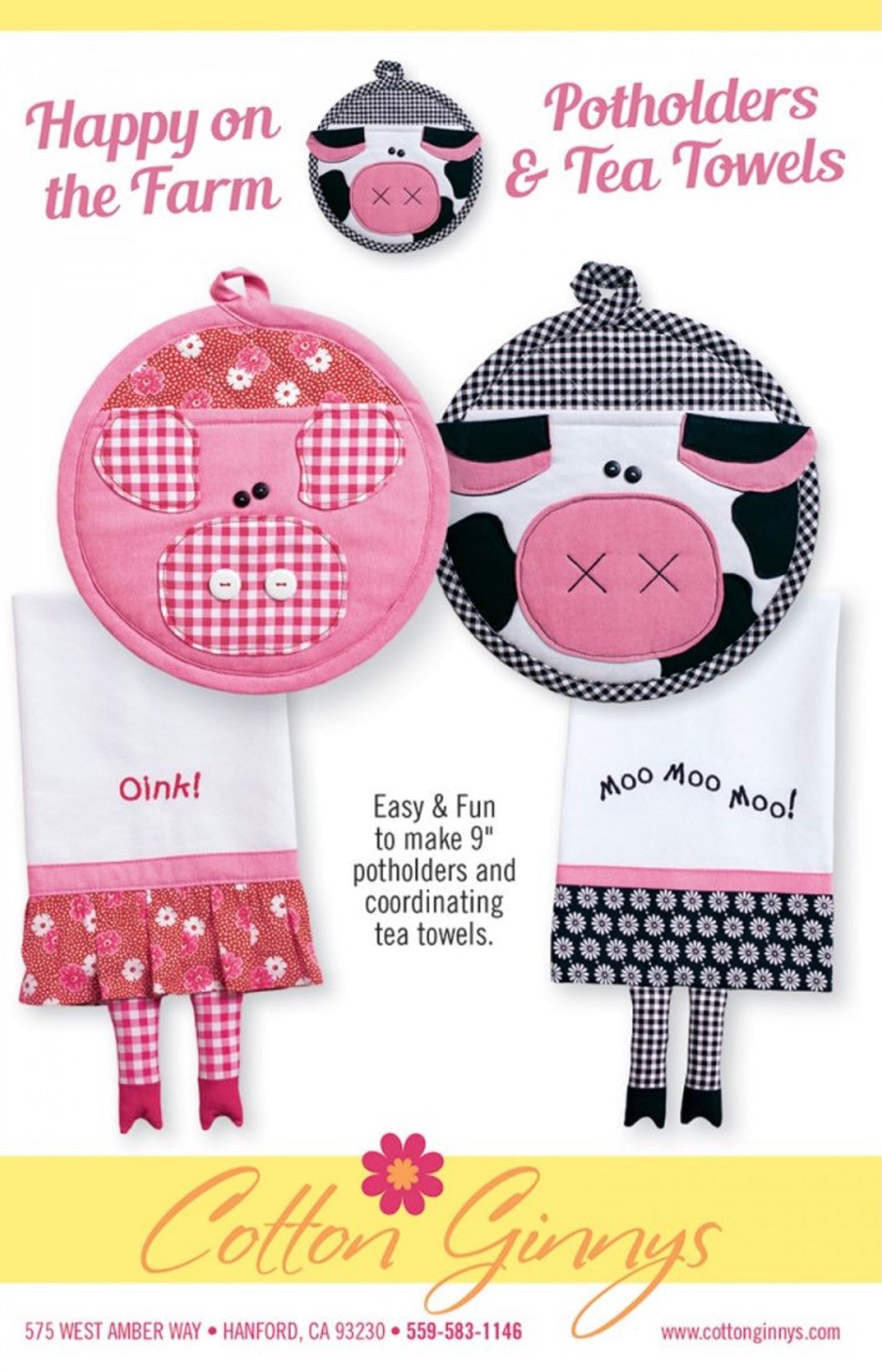 Happy on the Farmpig Cow Pot Holderstea Towel Patterncotton Etsy