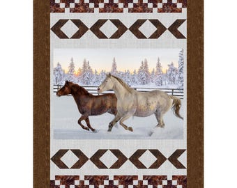 Horses in Snow Quilt Pattern: Hoffman Call of the Wild, Lap Size (PDF Pattern)