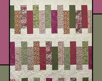 Padrão de colcha staccato em PDF - Design moderno com barra vertical - Adequado para quartos largos - 63 x 75 polegadas