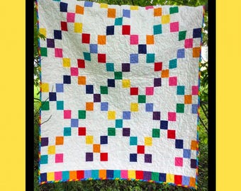 Lollipop PDF Quilt Pattern: Bunte Quadrate, Regenbogen Borte 42 x 50 in Digital Download