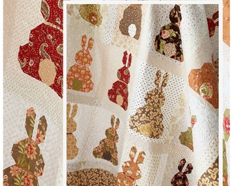 Country Bunnies Quilt Pattern-Fat Quarter Quilt-Pattern Basket-Margot Languedoc