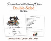 Personalized Quilt Care Instruction Cards PDF – Double‑Sided – Made With Love Card for Handmade Quilts