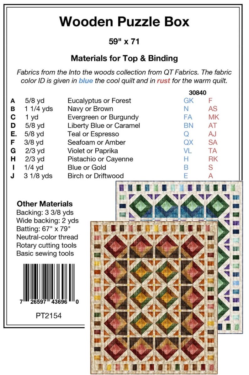 Wooden Puzzle Box Quilt Pattern: Pieced Throw Quilt (59