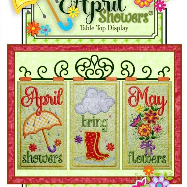 April Showers Table Top Display Machine Embroidery Pattern -Janine Babich Designs-Machine Embroidery Pattern