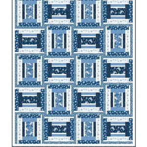 May include: A blue and white quilt pattern called "Underwater Maze" featuring a repeating pattern of sea life and stars. The quilt is made by Pine Tree Country Quilts, PO Box 343, Stillwater, ME 04489 (207) 827-3876, www.pinetreecountryquilts.com.