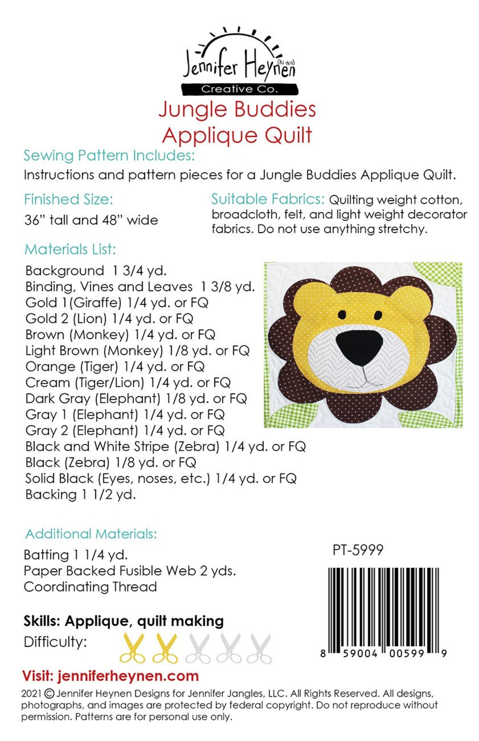 Jungle Buddies-applique Quilt Pattern-jennifer Heyden-jennifer Jangles ...