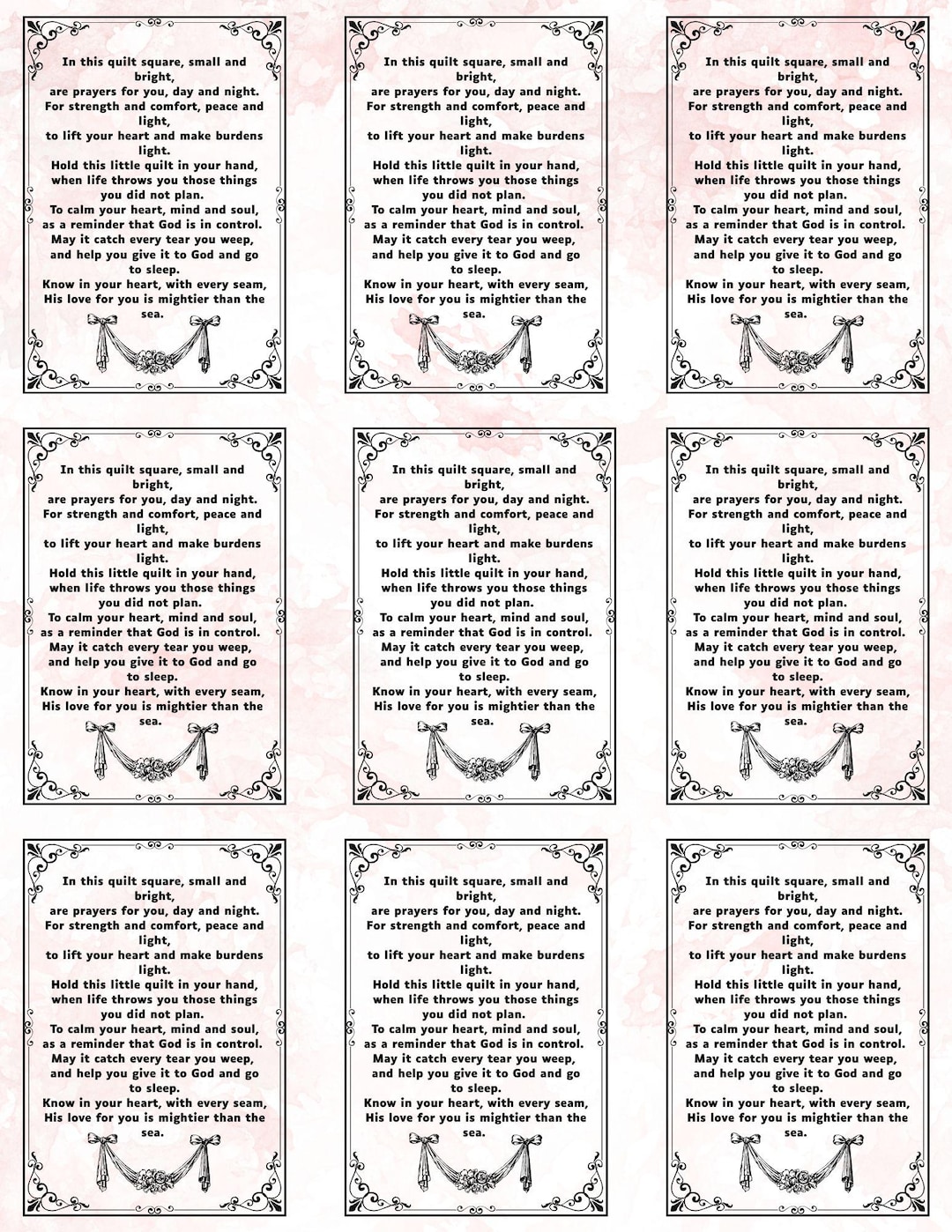 Printable Pocket Prayer Quilt Poem Tags Christian Gift Card (PDF
