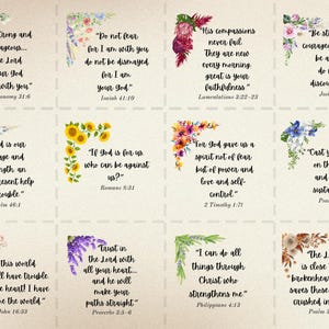 Zakgebedsquilt-tekstkaarten – 12 afdrukbare bijbelteksten – christelijke bloemenlabels om te quilten