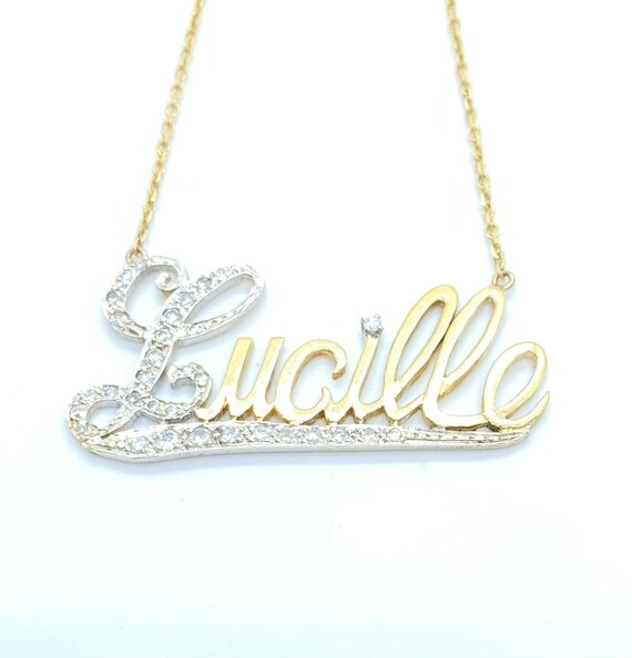 18k Diamond “Lucille” name plate necklace - image 4
