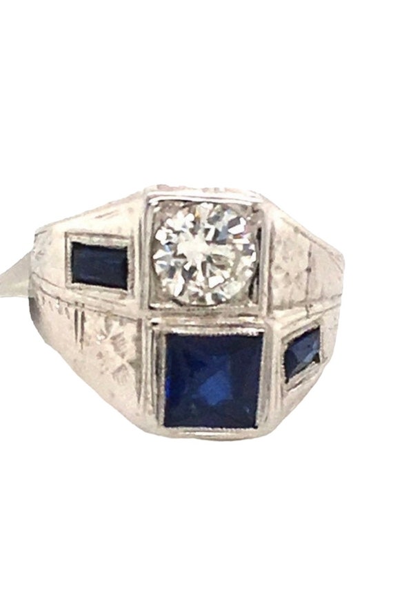 18K Antique art deco  sapphire diamond twin ring--