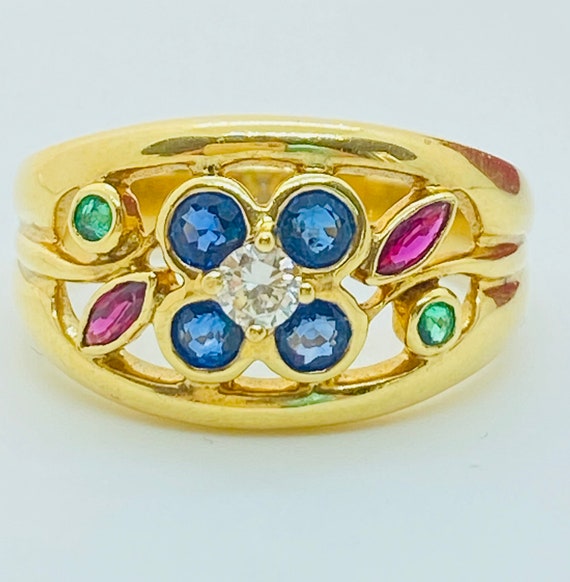 18k Diamond & gemstone floral ring