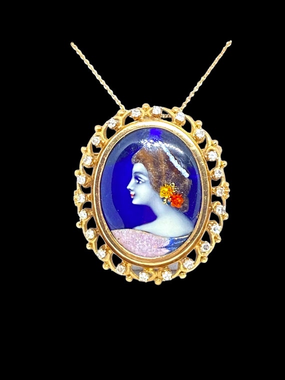 Magnificent French Limoge Enamel and diamond brooc