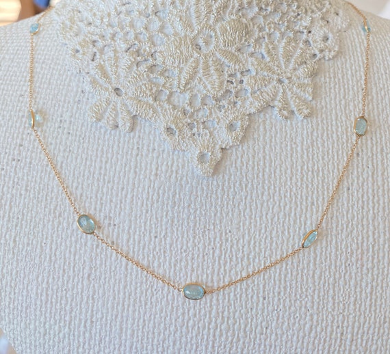 14k genuine aquamarine station necklace