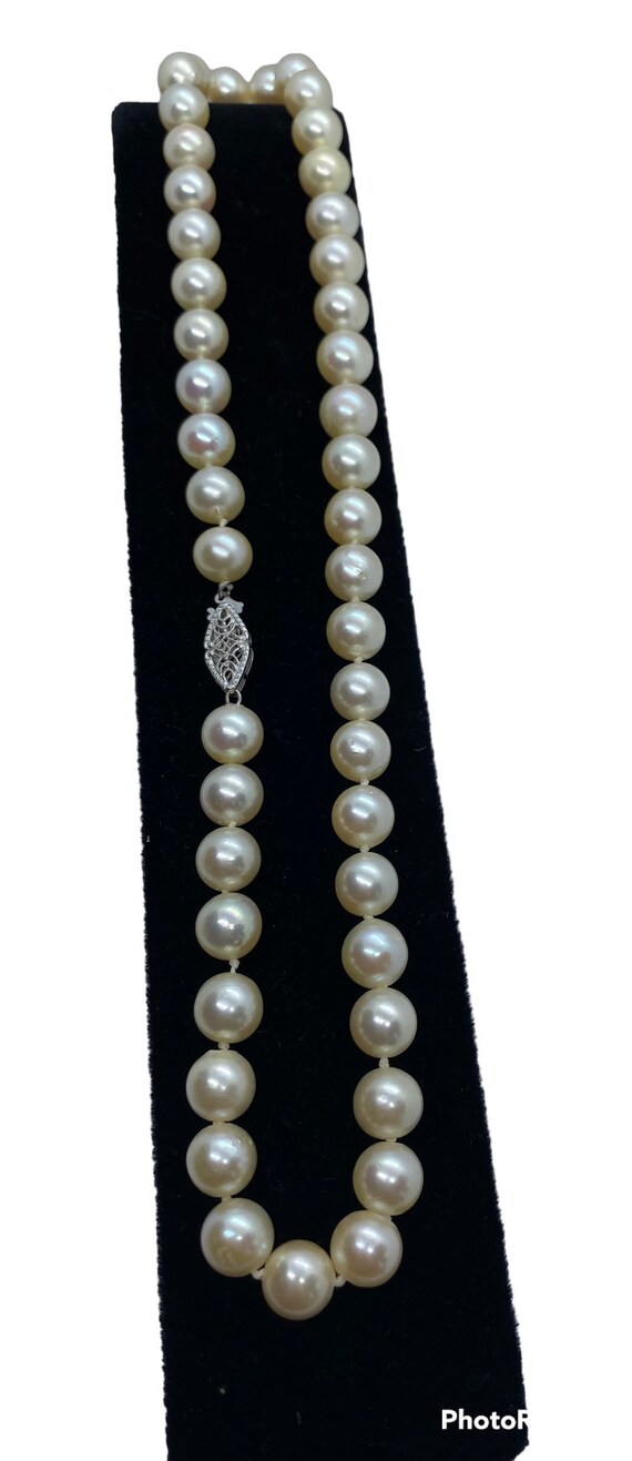 Vintage genuine pearl choker with 14K white gold … - image 5