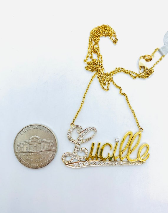 18k Diamond “Lucille” name plate necklace - image 3