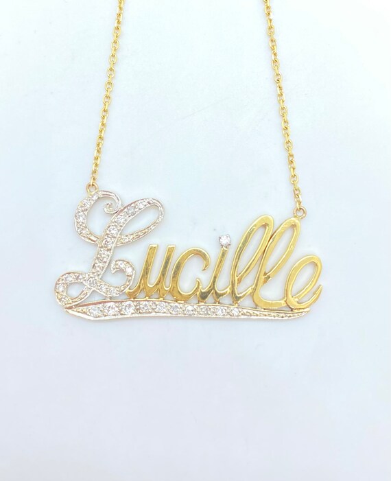 18k Diamond “Lucille” name plate necklace - image 5