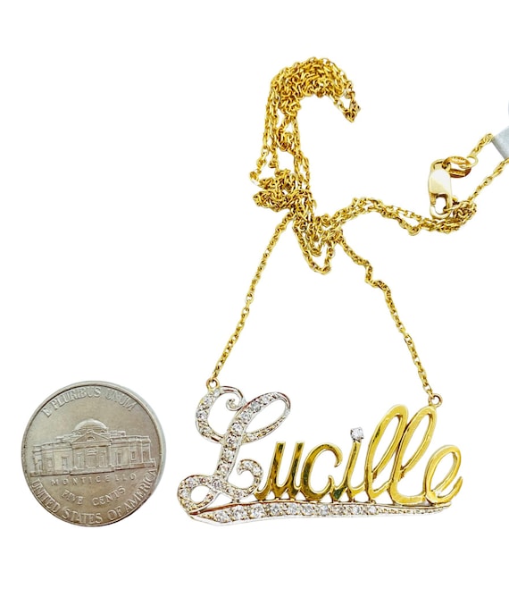 18k Diamond “Lucille” name plate necklace - image 1
