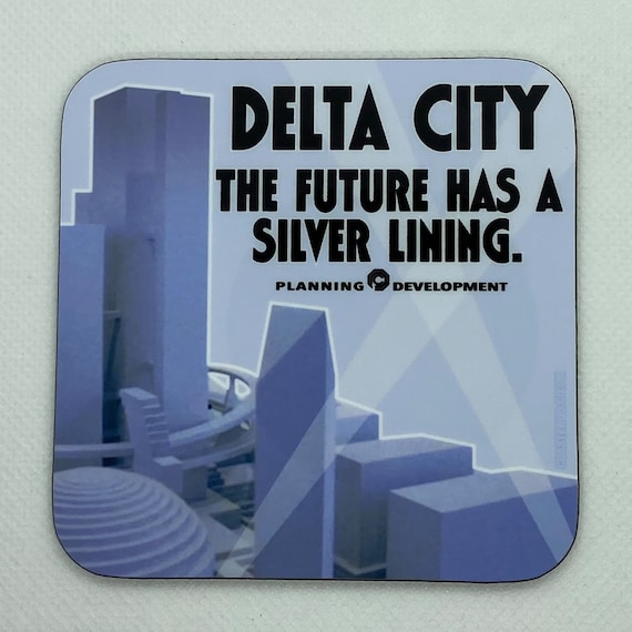 ROBOCOP - Drinks Coaster "Delta City - The Future Has A Silver Lining." - Hardboard / Gloss Finish - Original unofficial movie themed design
