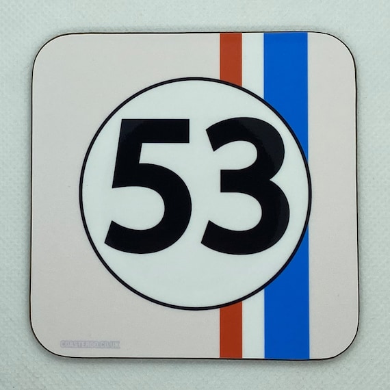 The LOVE BUG - Drinks Coaster "Herbie 53 " - Hardboard / Gloss Finish - Original unofficial movie themed design