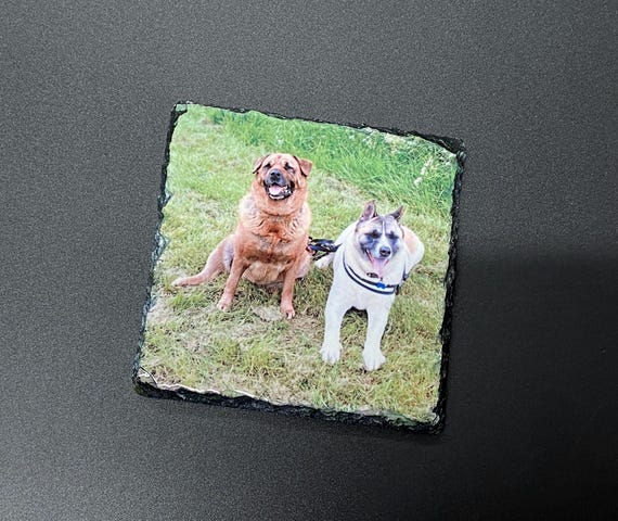 Drinks Coaster SQUARE / SLATE - Custom Photo / Personalised - Natural Slate