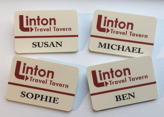 LINTON TRAVEL Staff Name Badge - Novelty / Fancy Dress  - Choose yours / Plastic / Gloss Finish - Corporate comedy TV themed designs