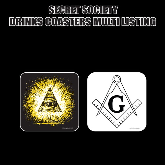 SECRET SOCIETY Coasters - Hot Drinks / Bar Mat - Choose yours / Hardboard / Gloss Finish - Fun conspiracy themed designs
