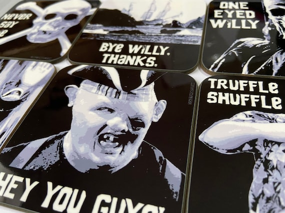 THE GOONIES "cork back" Coasters - Hot Drinks / Bar Mat - Choose yours / Hardboard / Gloss Finish - Original unofficial movie themed designs