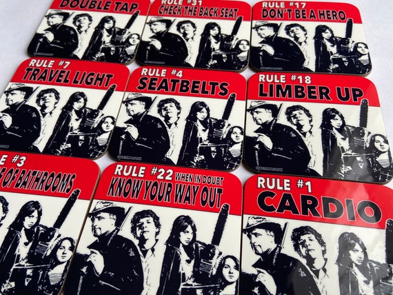 ZOMBIELAND "raw back" Coasters - Hot Drinks / Bar Mat - Choose yours / Hardboard / Gloss Finish - Original unofficial movie themed designs