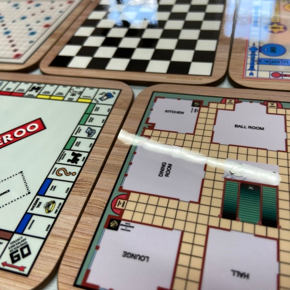 BOARD GAME "cork back" Coasters - Hot Drinks / Bar Mat - Choose yours / Hardboard / Gloss Finish - Novelty fun designs