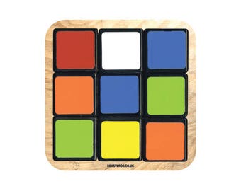 FUN & GAMES Drinks Coaster "80s Puzzle Cube" - Hardboard / Gloss Finish - Original 80s themed design