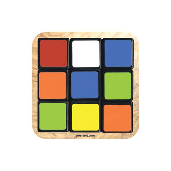 FUN & GAMES Drinks Coaster "80s Puzzle Cube" - Hardboard / Gloss Finish - Original 80s themed design