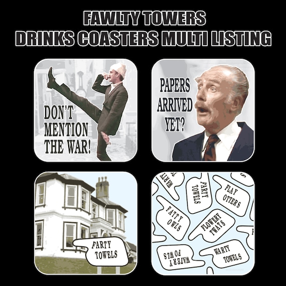 FAWLTY TOWERS "cork back" Coasters - Hot Drinks / Bar Mat  - Choose yours / Hardboard / Gloss Finish - Original unofficial TV themed designs