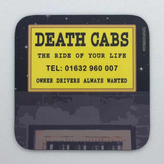 MIGHTY BOOSH - Drinks Coaster "Death Cabs Taxi Board" - Hardboard / Gloss Finish - Original unofficial TV themed design