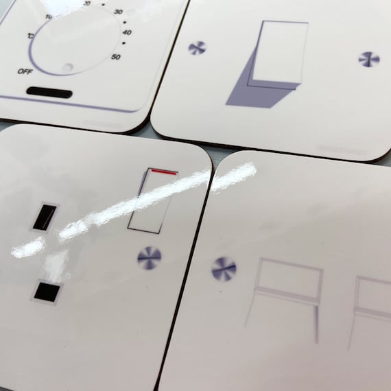 NOVELTY ELECTRICAL "cork back" Coasters - Hot Drinks / Bar Mat  - Choose yours / Hardboard / Gloss Finish - Original fun designs