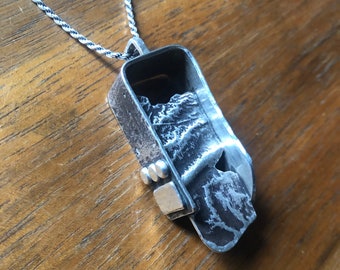 Mayan and Landscape Inspired Reticulated Sterling Silver Pendant