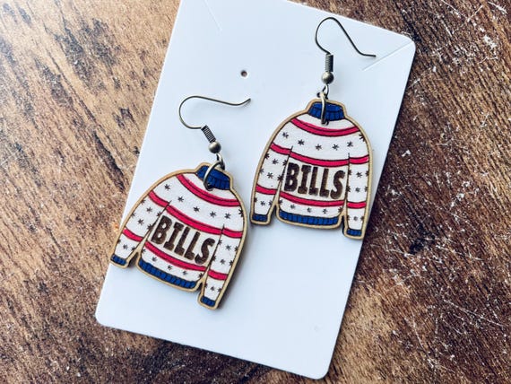 Hand-Painted Buffalo Sweater Earrings | Bills Football Fan Jewelry